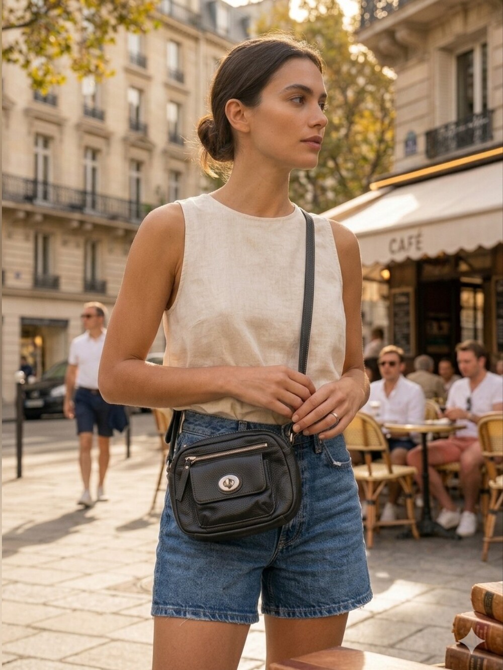 Danier Black Leather Mini Crossbody Bag With Contrast Stitching